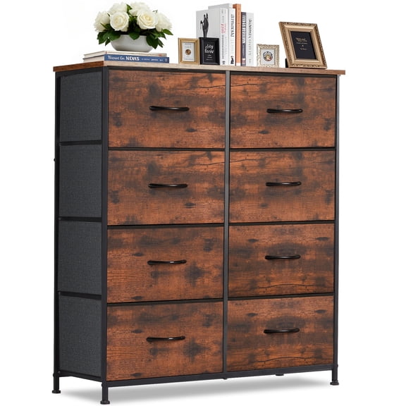 Nextay 8-Drawer Fabric Dresser for Bedroom, Storage Dresser Closet with Steel Frame & Wooden Top for Living Room, Dressing Room, Entryway, Brown