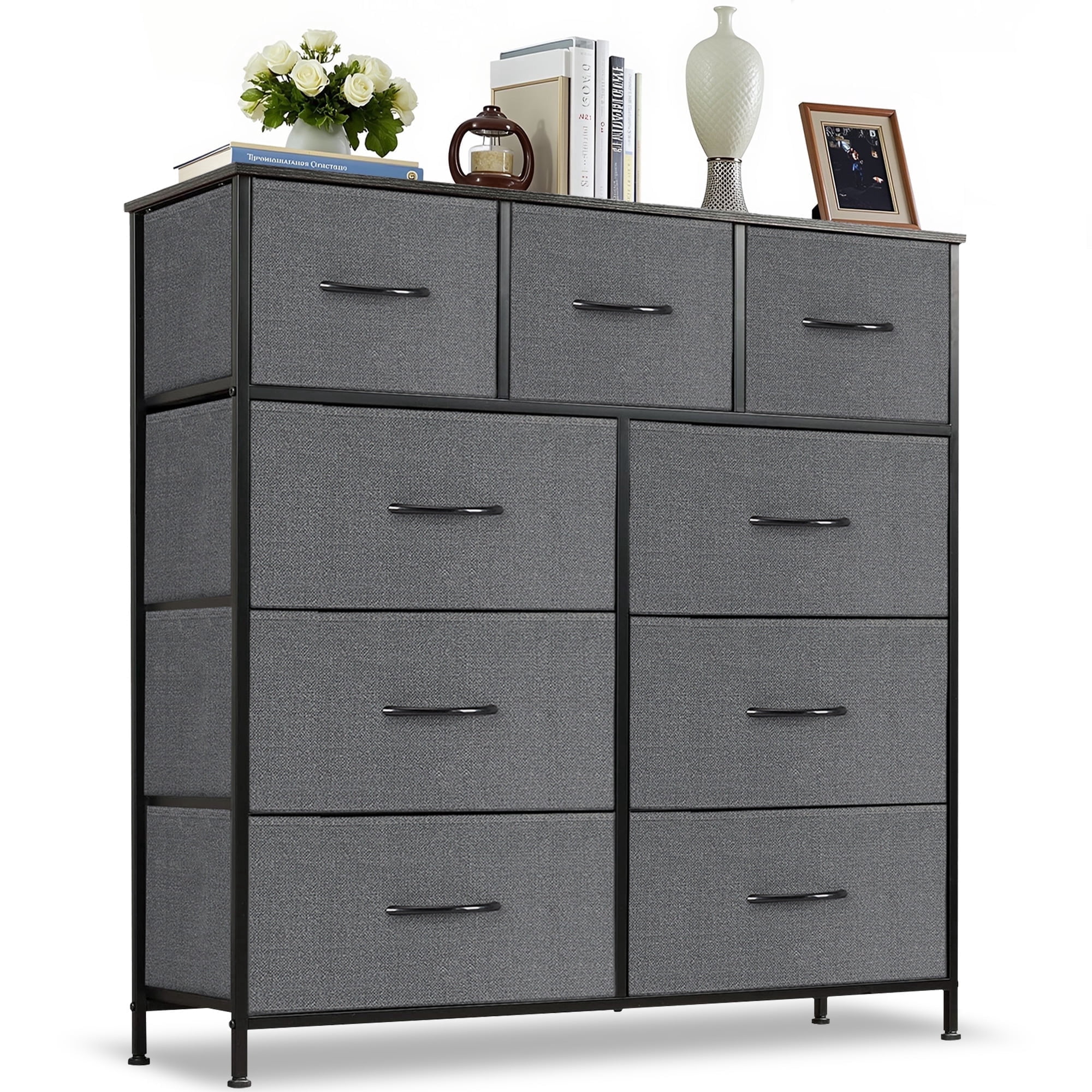 Nextay 9-Drawer Fabric Dresser for Bedroom, Storage Dresser Closet with Steel Frame & Wooden Top for Living Room, Dressing Room, Entryway, Gray