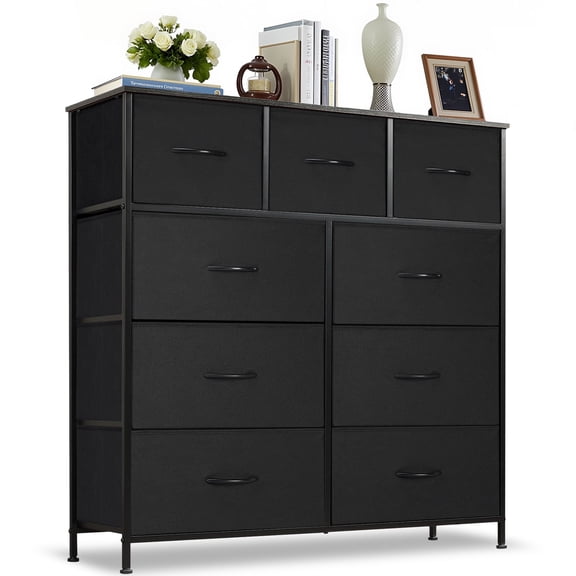 Nextay 9-Drawer Fabric Dresser for Bedroom, Storage Dresser Closet with Steel Frame & Wooden Top for Living Room, Dressing Room, Entryway, Charcoal Black