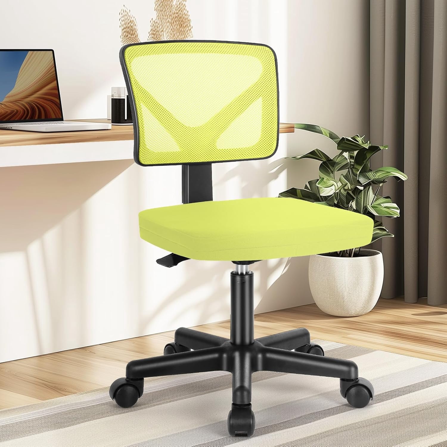 Nextay Armless Office Chair, Ergonomic Mesh Desk Chair with Swivel Wheels, Adjustable Height, Mid-Back Rolling Task Chair for Small Spaces