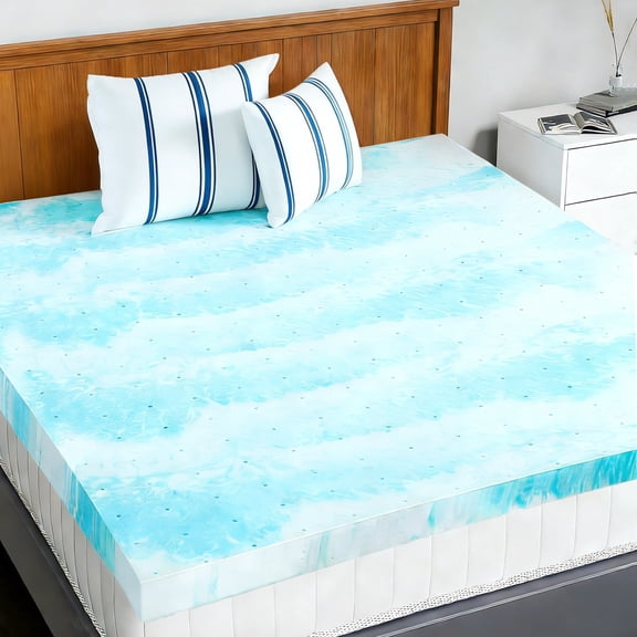 Nextay Memory Foam Mattress Topper, 4 Inch King Size Cooling Breathable Mattress Pad for Comfort & Back Pain Relief, Blue