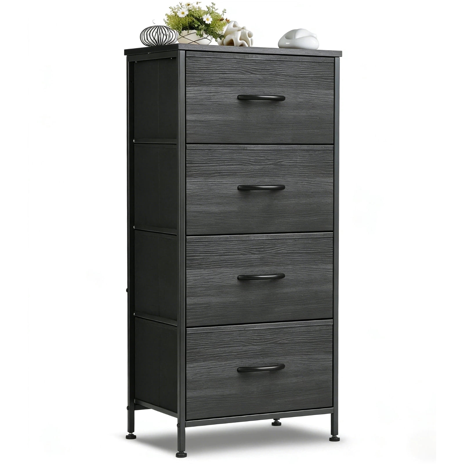 Nextay 4-Drawer Fabric Dresser for Bedroom, Storage Dresser Closet with Steel Frame & Wooden Top for Living Room, Dressing Room, Charcoal Black