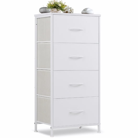 Nextay 4-Drawer Fabric Dresser for Bedroom, Storage Dresser Closet with Steel Frame & Wooden Top for Living Room, Dressing Room, White