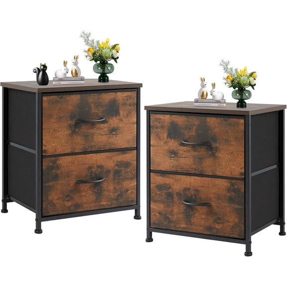Nextay Nightstand Set of 2, Bedside Table with 2 Fabric Drawers End Table for Bedroom, Living Room Dorm