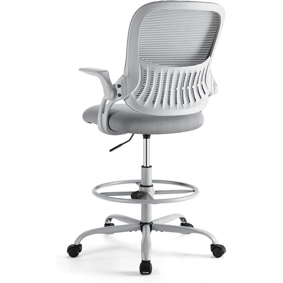 Nextay Tall Drafting Chair - Ergonomic Office Stool with Flip-Up Arms, Footrest & Lumbar Support