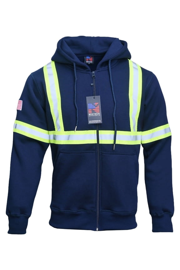 Nextech Flame Resistant High Visibility 12.2 oz cotton fleece zipper hoodie ( Small)