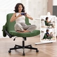 thumbnail image 1 of Nexthro Criss Cross Chair,Cross Legged Chair with Wheels and Arms,27" Wide Seat Office Desk Chair with Flipable Back Cushion,Mid Back Beige Swivel Chair for Home Office,Bedroom Vanity(Green), 1 of 6