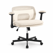 Nexthro Criss Cross Office Chair, Teddy Plush Seat Cushion, Breathable Mesh Back, Flip-Up Adjustable Arms, 330LBS Capacity, Swivel Tilt Function,White