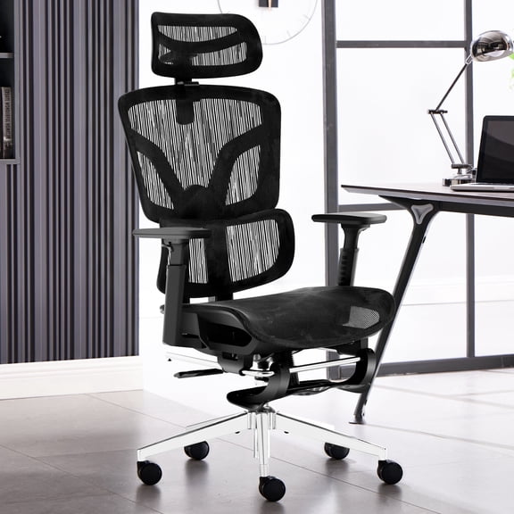 Nexthro Ergonomic Office Chair Mesh Chair with High Back Adjustable Headrest, Lumbar Support, 3D Armrest & Footrest, Swivel Computer Desk Chair(Black)