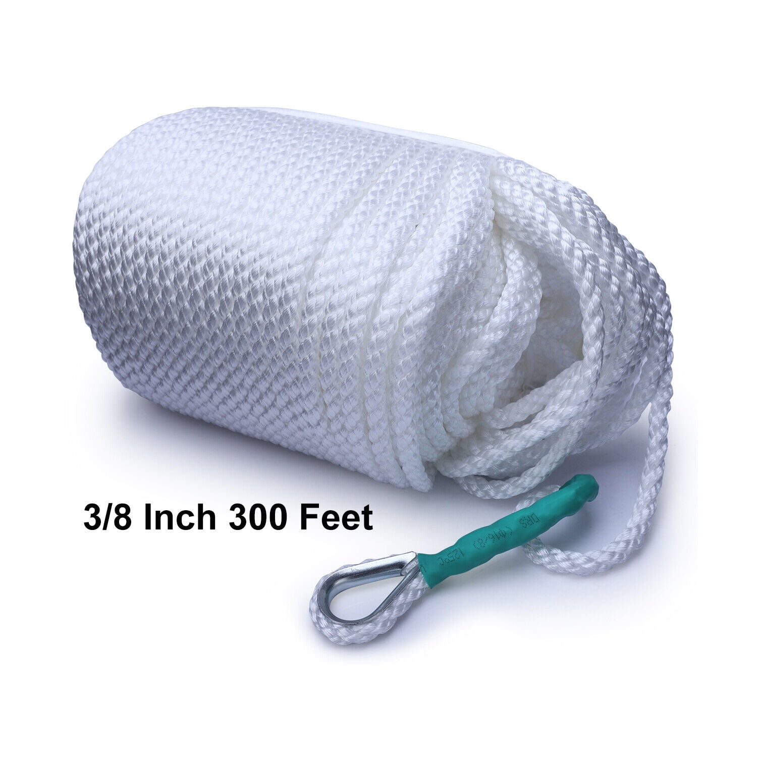 Nextirrer Nylon Anchor Rope 3/8 x 300 for Boat Twisted Three Strand Braid  with Thimble 