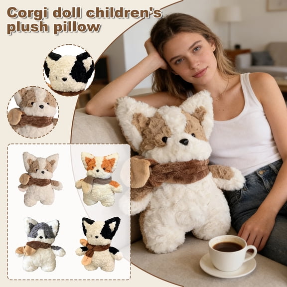 Nextmede Light Brown Corgi Plush Toy With Scarf - Soft & Fluffy Stuffed Animal Cute Huggable Pillow For Cuddling Sofa Throw Pillow ’ Bedroom Decor Playroom Companion - Gift