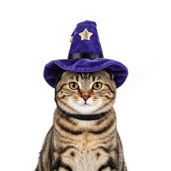 Nextone Cat Costume Hat, Cat Wizard Hat with Bell, Dog Halloween Costume for Halloween, Christmas, Party