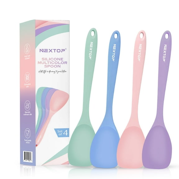 Nextop Silicone Spoon Spatula Set of 4 - Heat Resistant Non-Stick Rubber Spoonula, Seamless Silicone Kitchen Scraper Utensil - Mixing, Baking & Cooking Scrapers