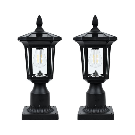 Nextop Solar Post Light 2-Pack, IPX3 Weather Resistant ABS Lamp Fixture, Vintage Filament LED Lantern, Dual Brightness, Matte Black, 16.1in, Garden, Yard, Walkway, Patio, etc.