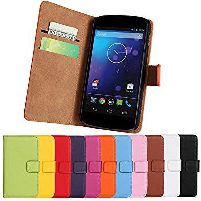 Nexus 4 Case, Premium Leather [Card Slot] Wallet Case Kickstand Phone Shell  [Book Flip] Cover for LG Google Nexus 4 E960 (Yellow) - Walmart.com