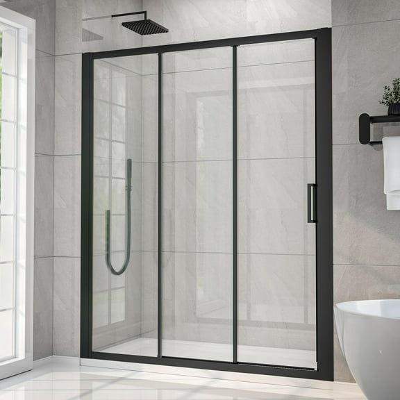 Nexus 44-48W x 70.H Easy Clean Framed Tri-Fold Sliding Shower Door with 1/4" (6mm) Clear SGCC Tempered Glass,Matte Black Finish