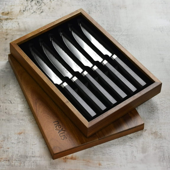 Nexus 6 Piece Damascus Steak Knife Set with Case