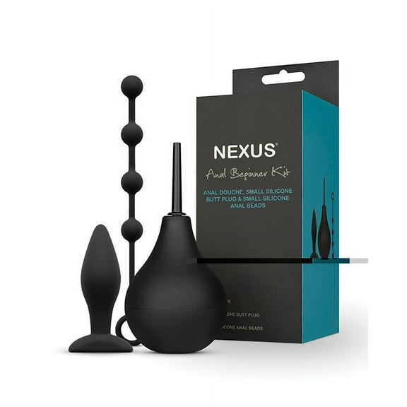 Nexus Anal Beginner Kit with Douche, Silicone Beads, Small Silicone Butt Plug Black