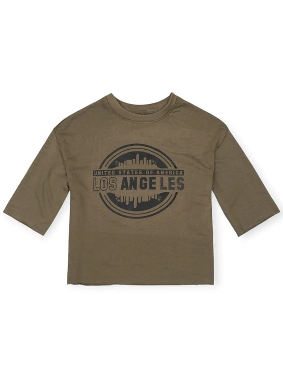 Men Los Angeles French Terry Drop Shoulder Cropped Boxy Tee (Olive)