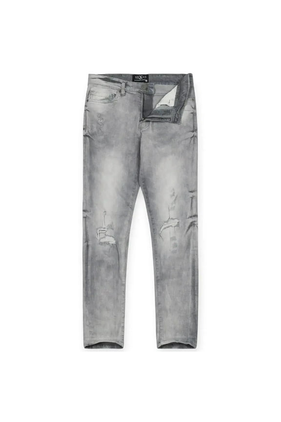 Men Super Skinny Ripped Denim Jeans (Cement)