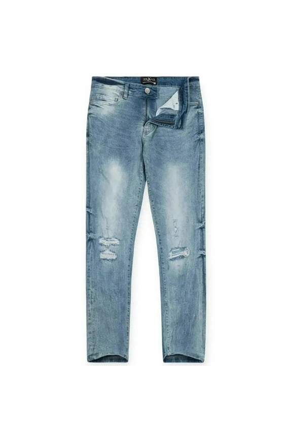Men Super Skinny Ripped Denim Jeans (Sky Blue)