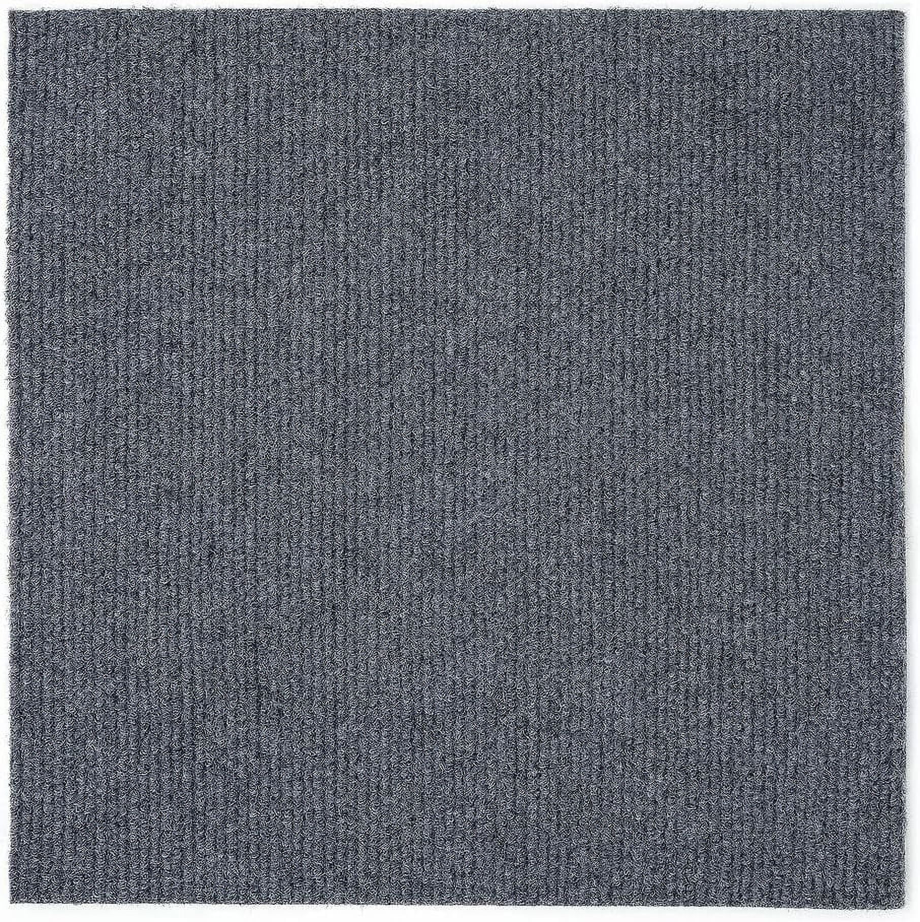 Smoky Gray Ribbed Self-Adhesive Carpet Floor Tiles 12-Pack