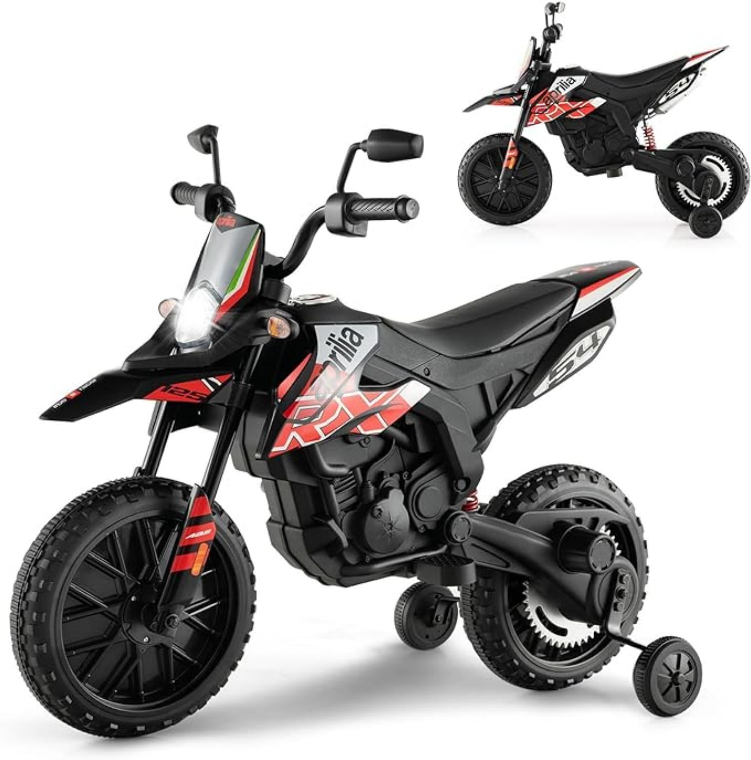 Red 12V Electric Ride-On Motorcycle with Training Wheels