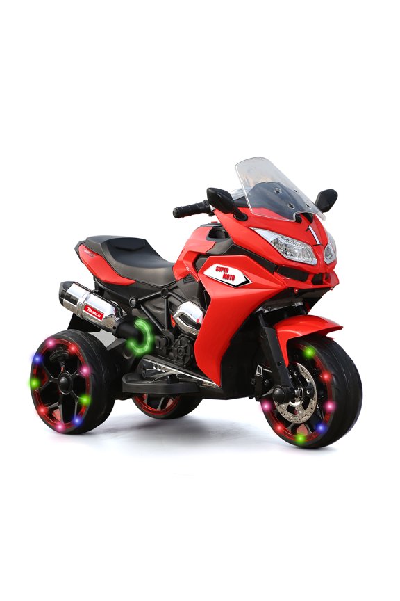 Ride on Motorcycle Electric Dirt Bike with 3 Lighting Wheels 3 Speeds and Music LED Lights Red