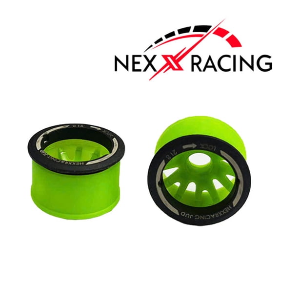 Nexx Racing JUD threaded carbon-fiber reinforced EVO Flanged Front Wheels (2) pcs for Mini-Z (GREEN)
