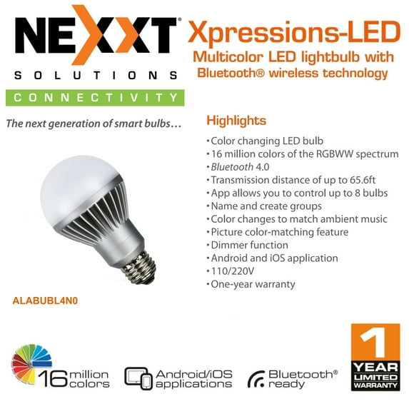 Nexxt Xpressions-LED Multicolor LED lightbulb with Bluetooth and Wireless Technology