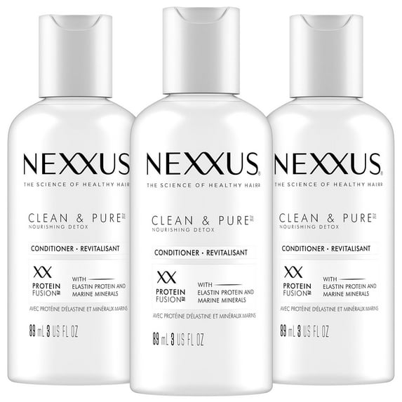 Nexxus Conditioner, Clean & Pure, Travel-Size 3-Pack – Hair Products with Elastin Protein and Marine Minerals, Sulfate-Free, 3 Oz Ea