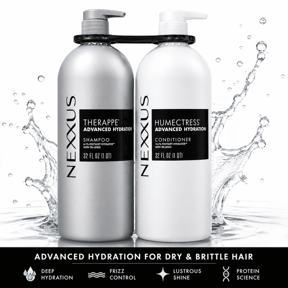 Nexxus Therappe & Humectress Advanced Hydration Shampoo and Conditioner Set, 32 fl oz Each, Deep Moisture System for Dry & Brittle Hair