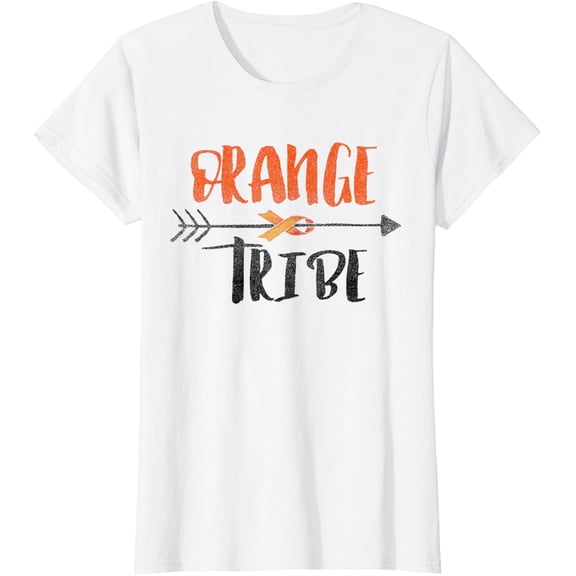 Ney Cancer Awareness Orange Tribe Ribbon Warrior Ladies' Crewneck T-Shirt All Size S-5XL