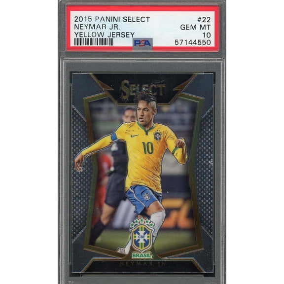 Neymar Jr 2015 Panini Select Yellow Jersey Soccer Card #22 Graded PSA 10
