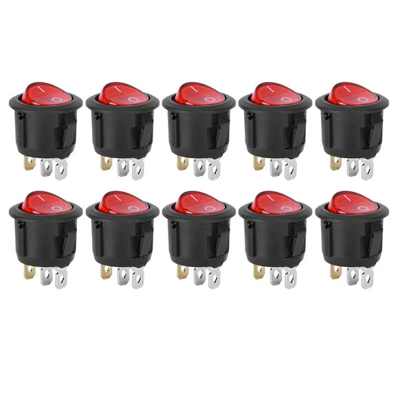Neyseki 10Pcs Rocker Switch Large Round 3Pin Red Light Used for Household Appliances Switches