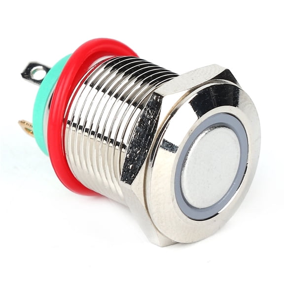 Neyseki 2 Pcs 12mm 4 Pin Self reset Metal Button Switch with LED Light IP65 Switch(Green 3~9V)