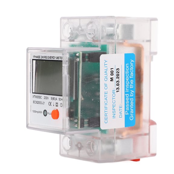 Neyseki Energy Meter 2P Single Phase DIN Rail Electricity Usage Monitor Backlit LCD Display Power Meter 230V