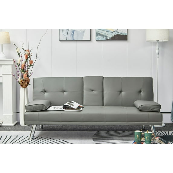 Neza Convertible Faux Leather Sofa Bed - Grey