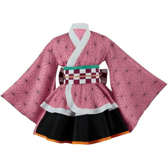 Nezuko Traditional Dress Kamado Outfit with Bow Belt – Top & Skirt Set