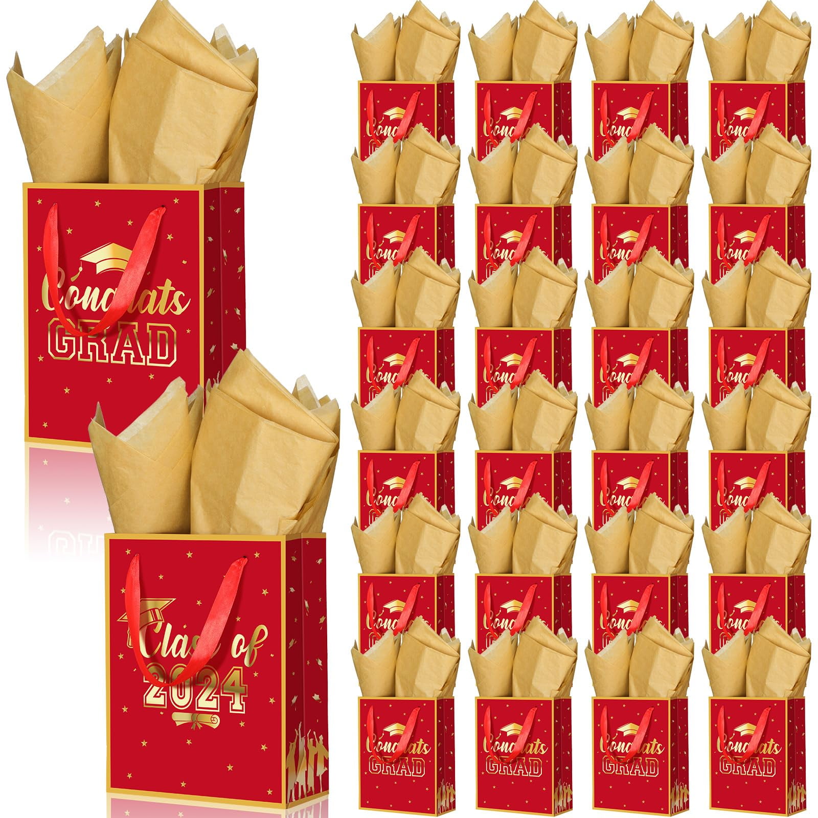 Nezyo 24 Pcs 2024 STF9 Graduation Gift Bag with and Tissue Paper 7 x 9