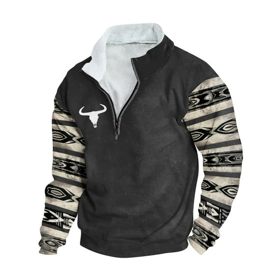 Nfhtoj Aztec Cowboy Mens Hoodie Vintage Graphic Western Hoodies Casual Long Sleeve 1/4 Zip Pullover Mens Country Jacket Western Sweater for Men