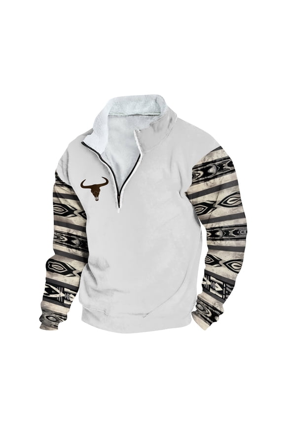 Aztec Cowboy Mens Hoodie Vintage Graphic Western Hoodies Casual Long Sleeve 1/4 Zip Pullover Mens Country Jacket Western Sweater for Men