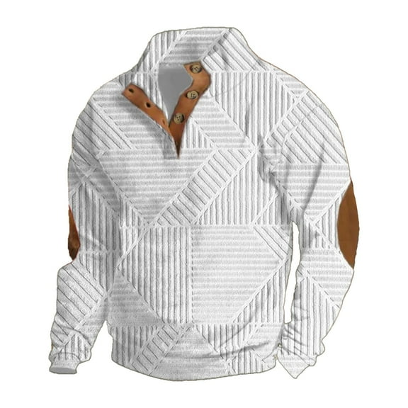 Nfhtoj Henley Shirts for Men Sweatshirt Patched Elbow Long Sleeve Lapel Button Outdoor Casual Pullover Top Western Sweatshirts for Men