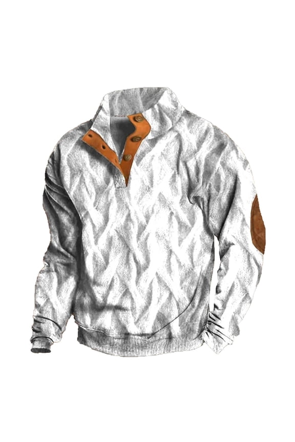 Jackets for Men Western Aztec Ethnic Print Vintage Top Long Sleeve Shirt Stand Collar Button Down Pullover Coat Western Sweatwer for Men