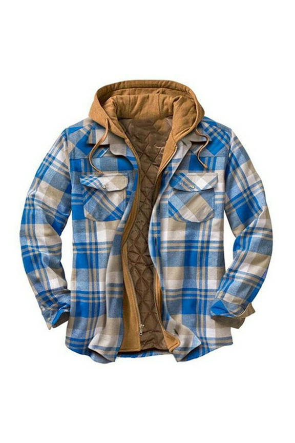 Men's Flannel Shirt Jacket Quilted Lined Long Sleeve Button Down Shirts Jacket Outdoor Cotton Plaid Shirt Jackets Outerwear for Men