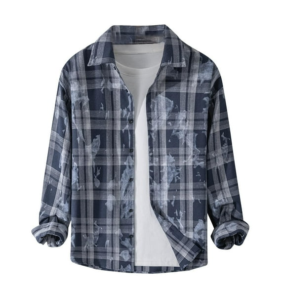 Nfhtoj Men's Long Sleeve Button Up Shirts Mens Casual Cotton Button Down Shirt Plaid Shirts for Men Outwear Jackets Flannel Shirts