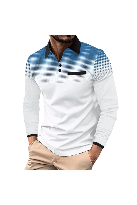 Men's Polo Shirts Long Sleeve 2025 Casual Polo T-Shirts Color Block Slim Fit Golf Polo Shirt with Pocket Long Sleeve Polo Shirts for Men