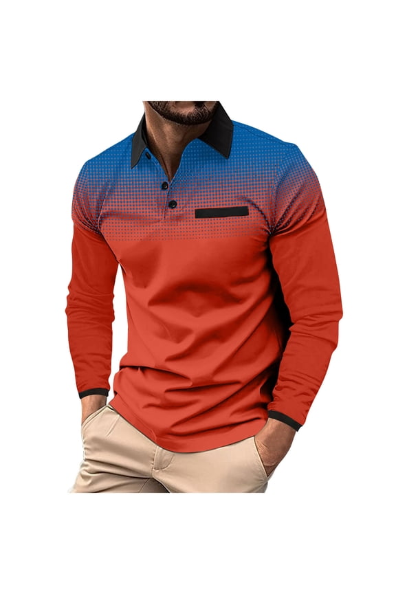 Men's Polo Shirts Long Sleeve Casual Fashion Polo Tee Shirts Color Block Slim Fit Golf Polo Shirt with Pocket Long Sleeve Polo Shirts for Men