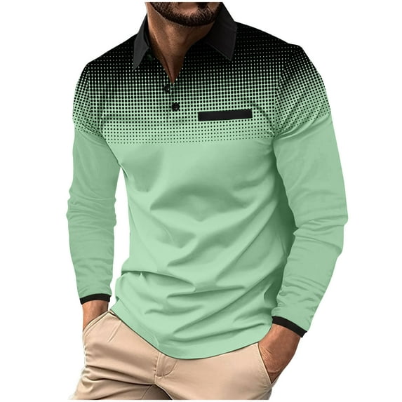 Nfhtoj Men's Polo Shirts Long Sleeve Casual Fashion Polo Tee Shirts Color Block Slim Fit Golf Polo Shirt with Pocket Long Sleeve Polo Shirts for Men