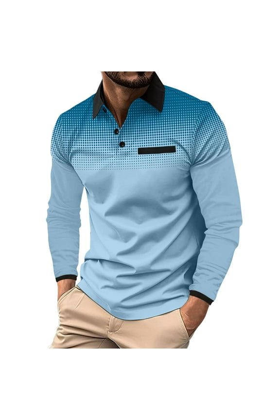 Men's Polo Shirts Long Sleeve Casual Fashion Polo Tee Shirts Color Block Slim Fit Golf Polo Shirt with Pocket Long Sleeve Polo Shirts for Men